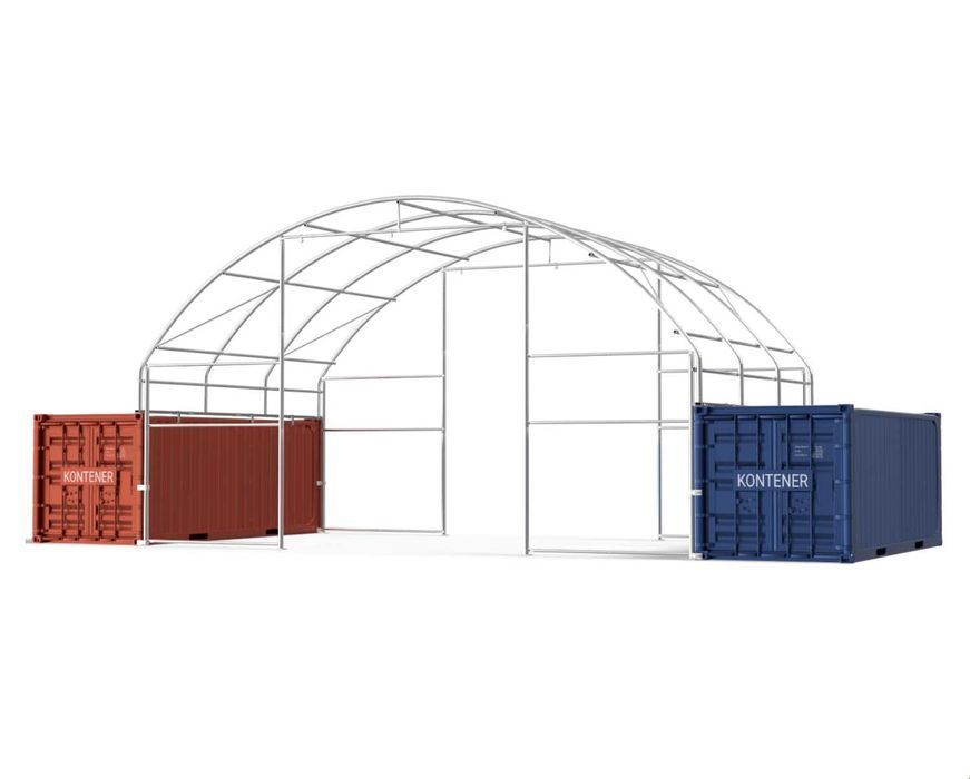 Namiot ZADASZENIA kontenerów PEŁNY przód z małym wejściem 8x6m