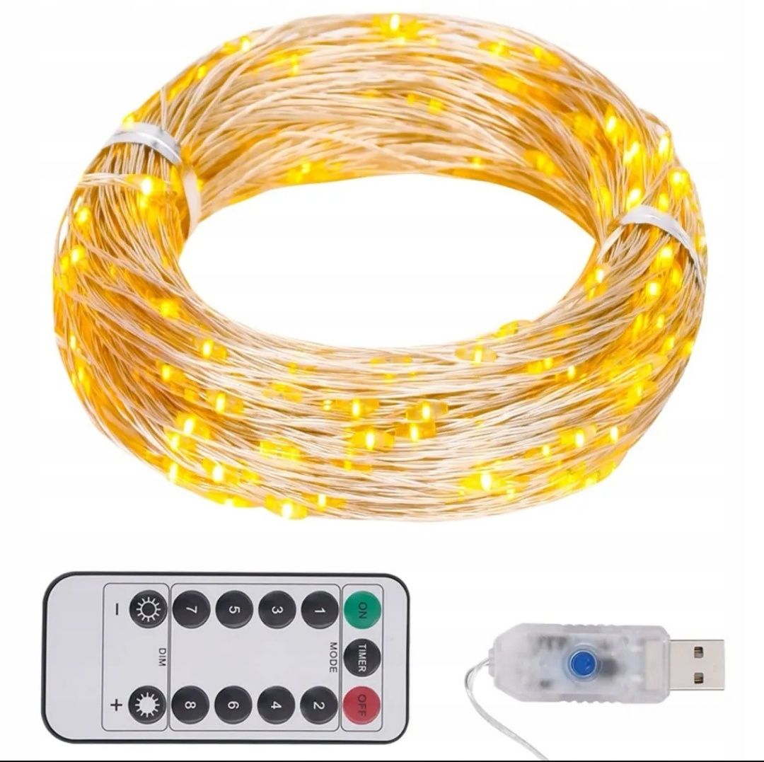 LAMPKI NA DRUCIE białe ciepłe 300 LED 3 metry z pilotem