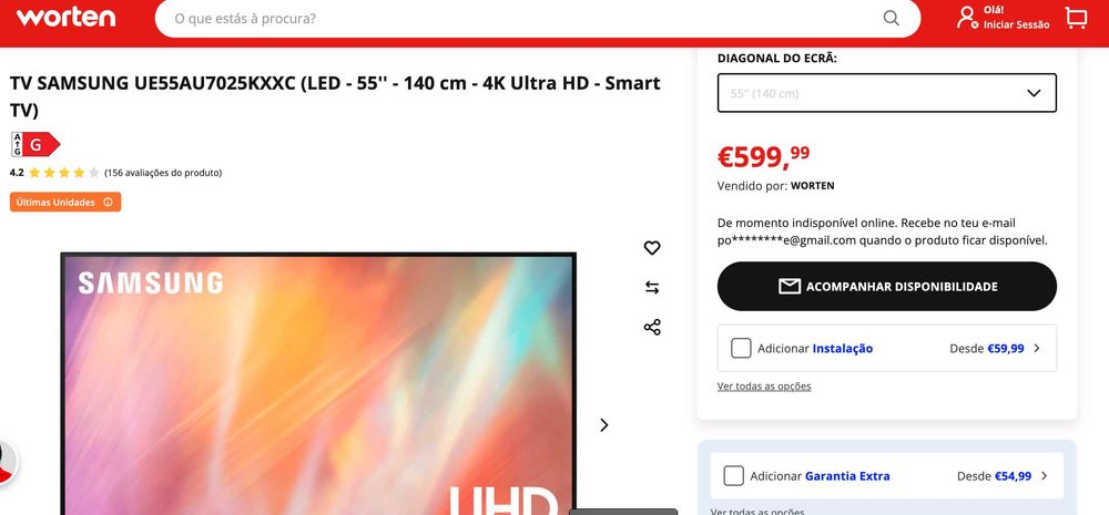 NOVA! TV Samsung 55" 4K Ultra HD Smart  Preço Loja 600€ Vendo por 380€