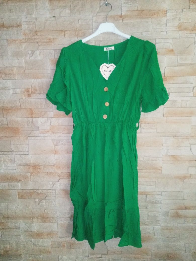 Zielona sukienka z bawełny i wiskozy M/L