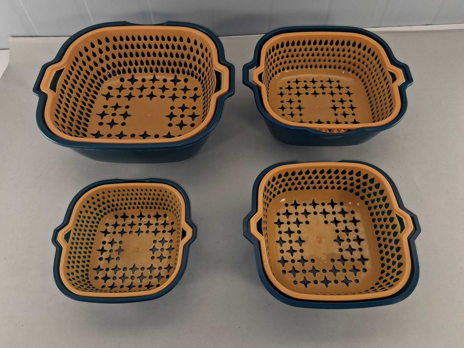 N149 Zestaw 4 Kompletów Miska + Durszlak Ociekacz Plastikowe Nowy