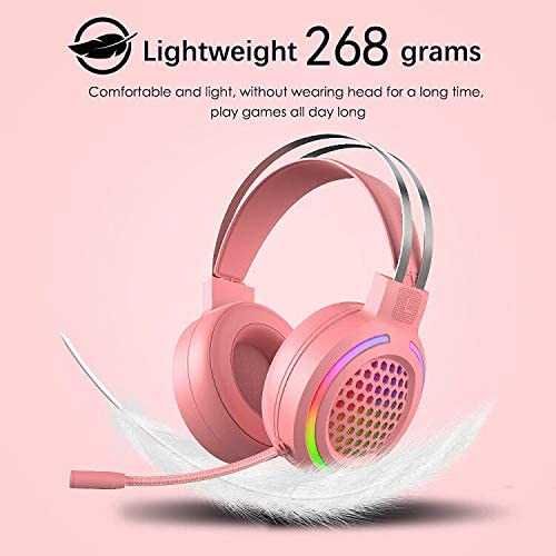 Magasnake Słuchawki Gamingowe 7.1 RGB Różowe USB LED dla dziewczyn