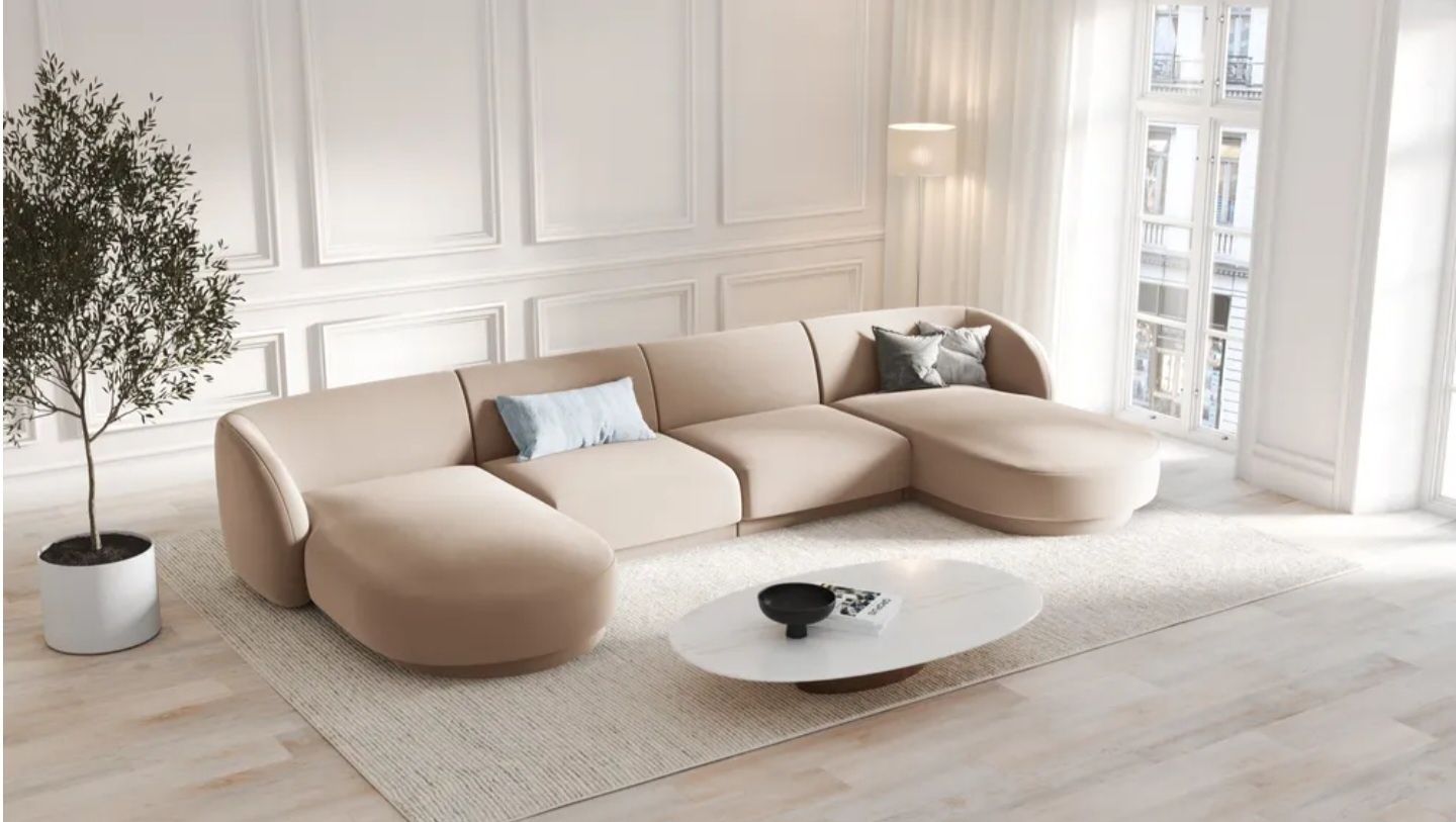Sofa narożna beżowa z aksamitu Miley