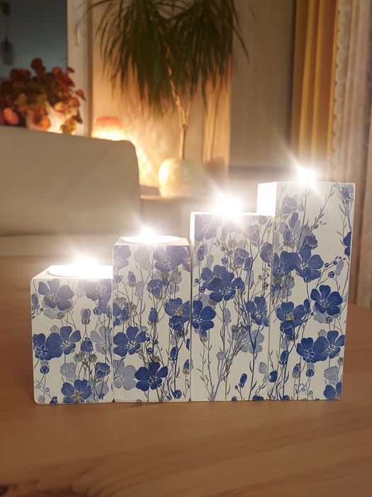 Zestaw świeczników „Niebieski len”