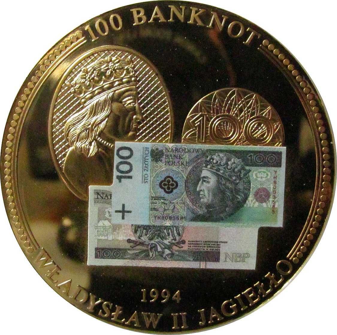 3 x Moneta Medal Banknot 10 Mieszko 20 Chrobry 100 Jagiełło 50 mm