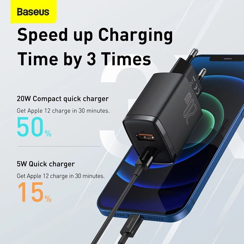 Carregador Quick Charger USB + Type C 20W -Preto-
-Baseus-
Novo - 24h