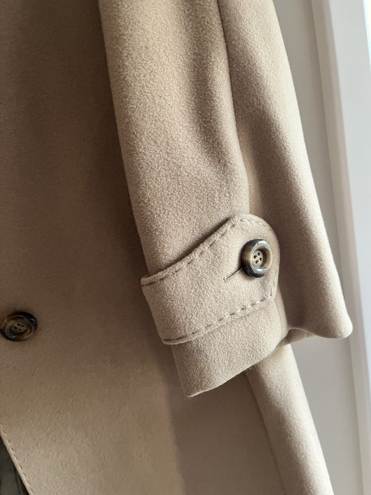 Płaszcz płaszczyk wełniany z wełną wiskoza beżowy brązowy