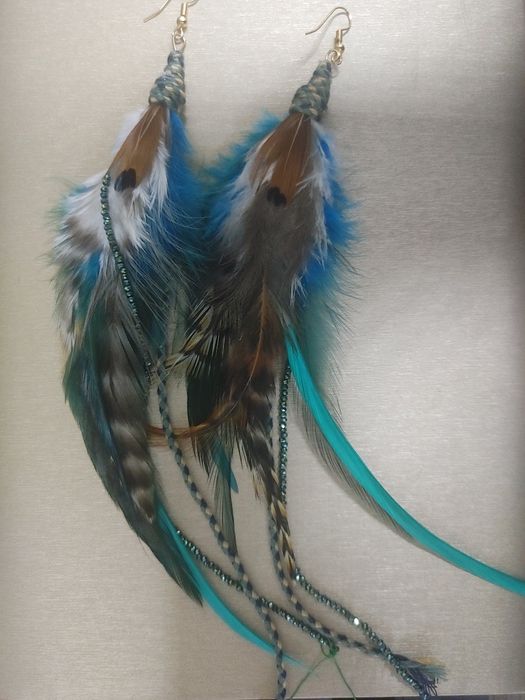 Kolczyki z piór nie noszone Nowe Handmade Oryginalne