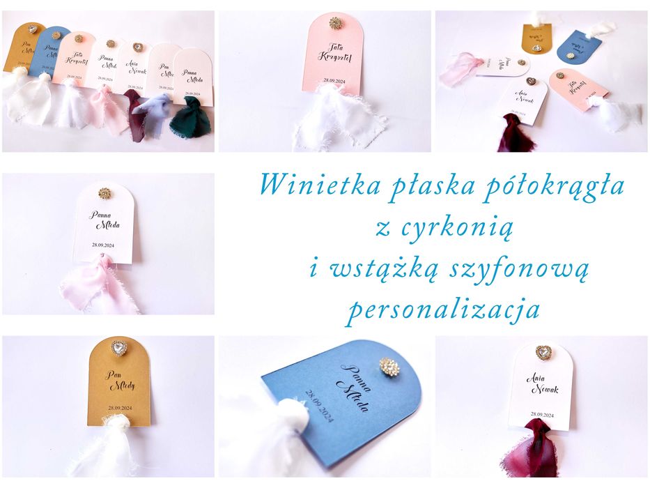 Personalizowane Winietki z Cyrkonią i Wstążką – Subtelna Dekoracja