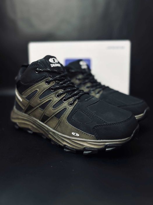 Мужские зимние ботинки  хаки на меху термо  salomon Quest 4 GTX