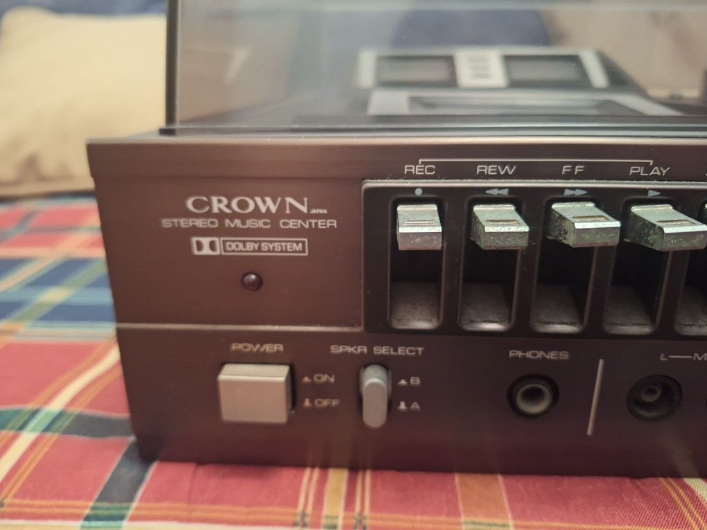 Gira discos rádio e gravador de cassetes com colunas CROWN