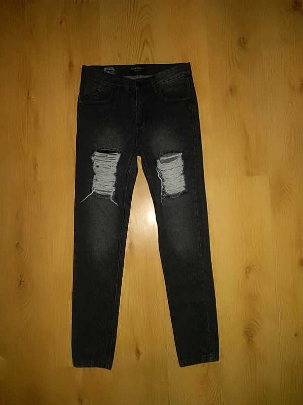 Nowe jeansy Boohoo Man w28 XS dziury przetarcia szary czarny