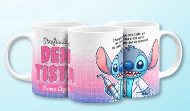 Canecas Estampadas Profissões  do Stitch, dá para Colocar o Nome