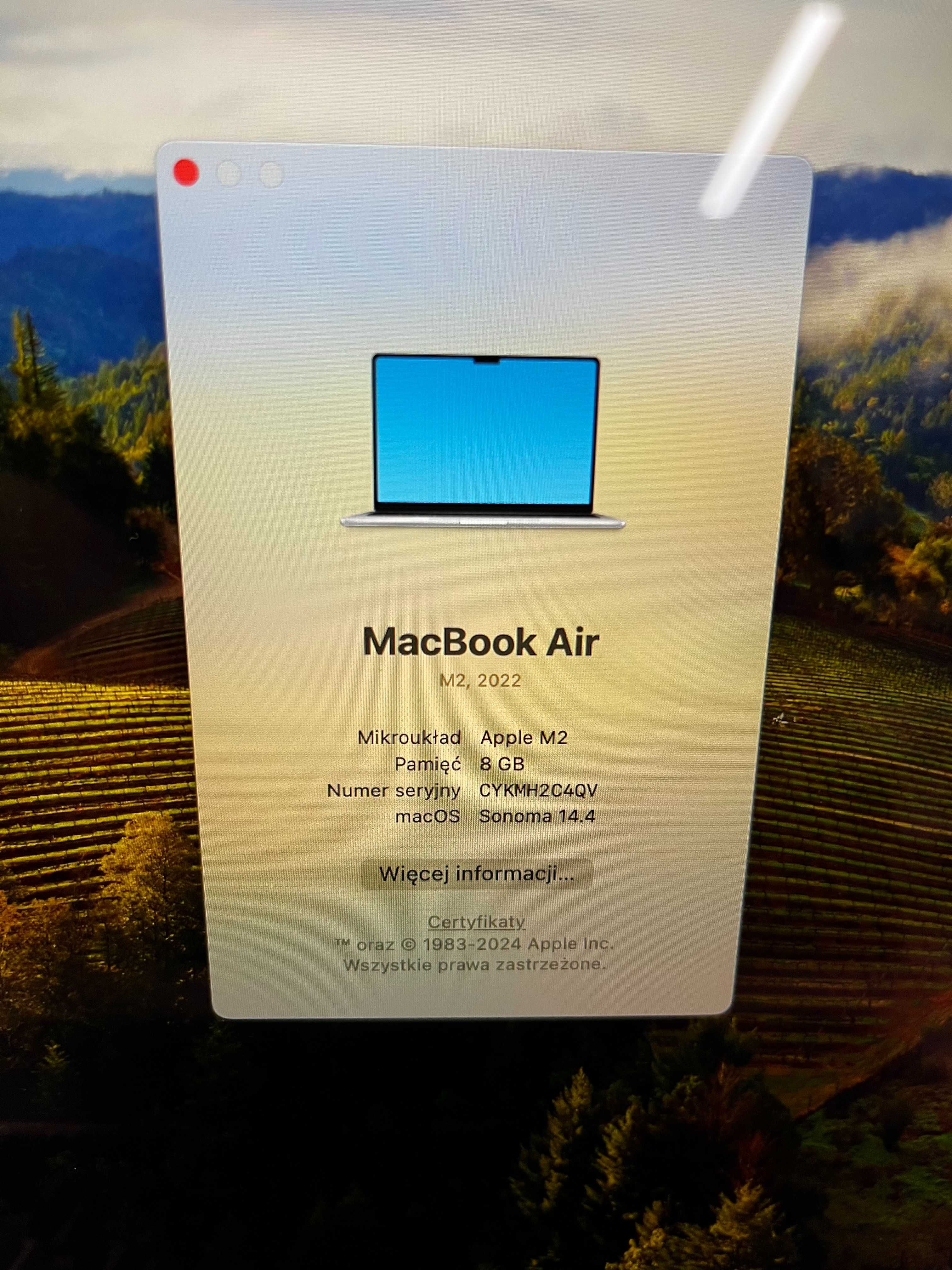 Apple MacBook Air 13,6" M2 8GB/256GB bateria 100% Gw 1 cykl baterii