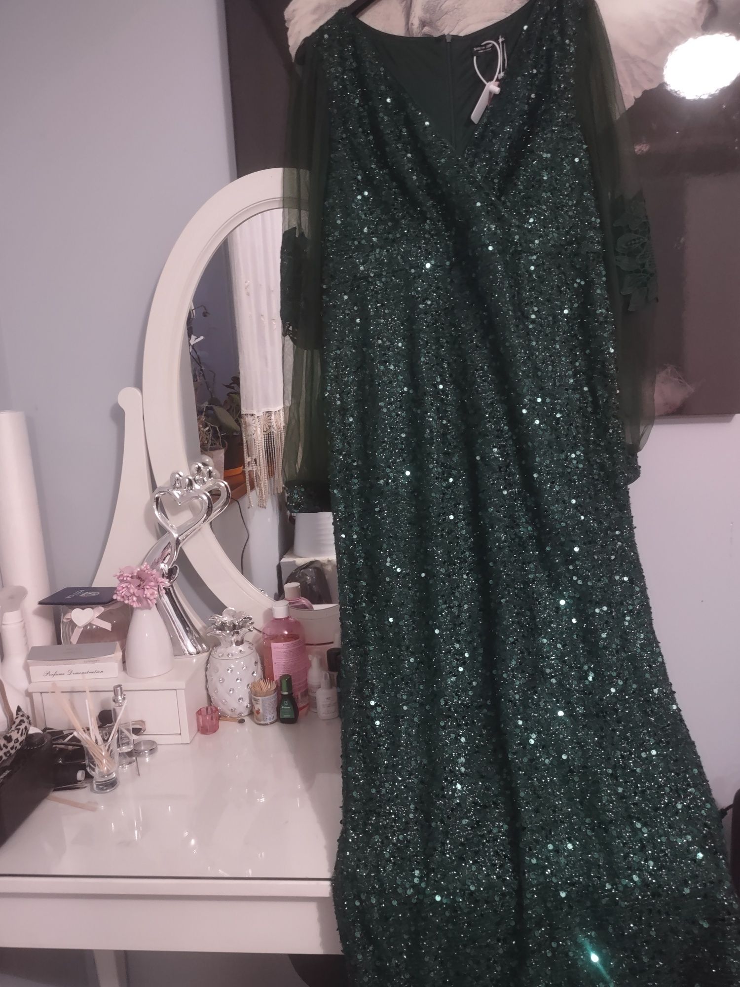 Sukienka cekinowa butelkowa zieleń xl