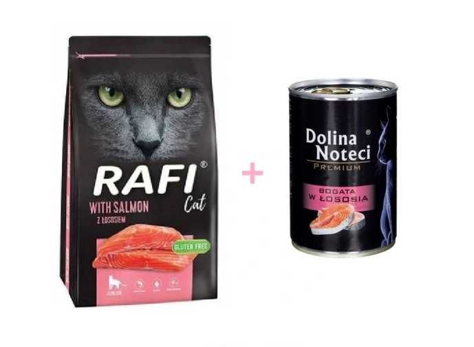 DOLINA NOTECI Rafi Cat z łososiem karma 7 kg + puszka karmy 400g