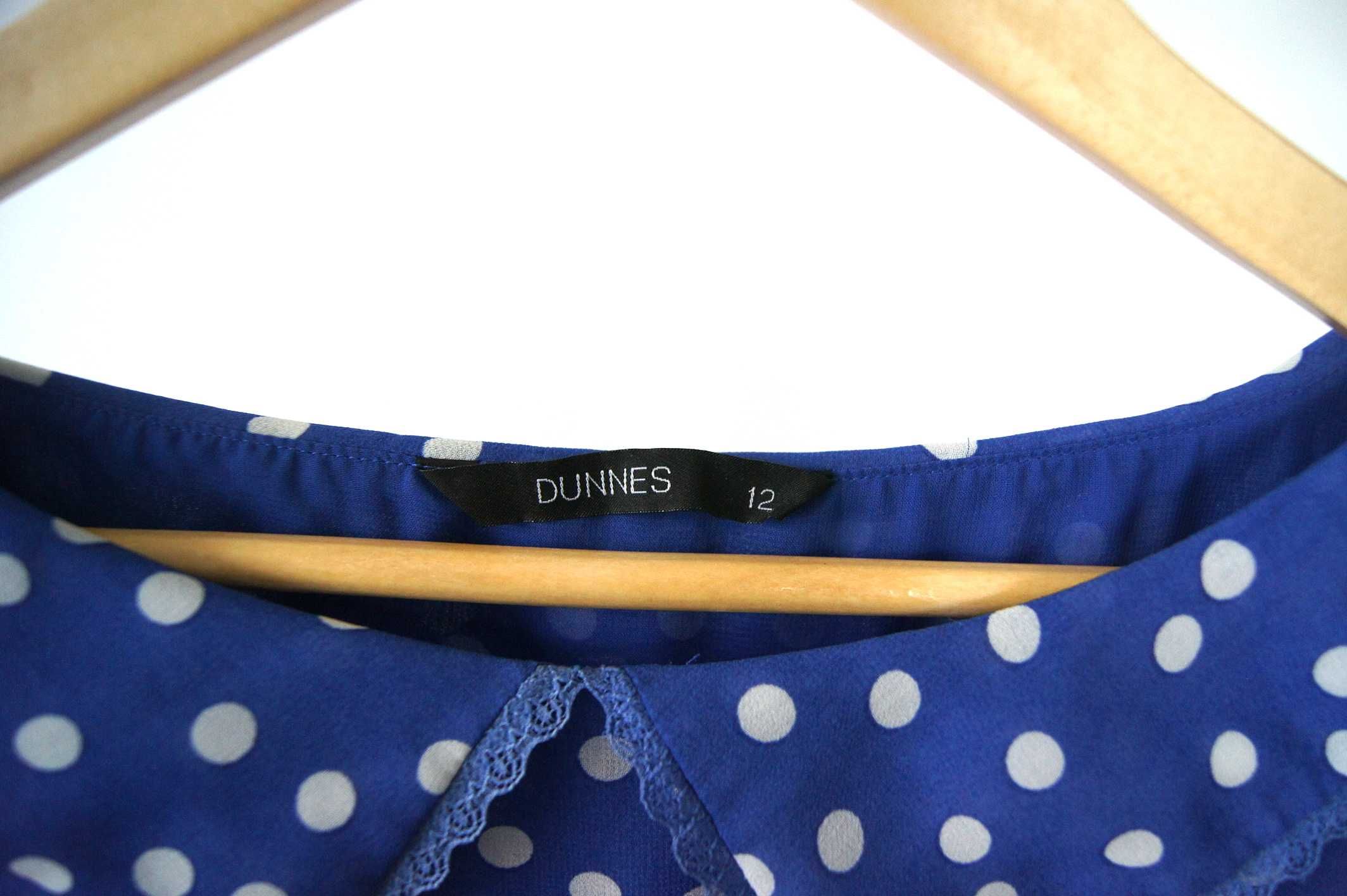 Retro niebieska sukienka w kropki Dunnes 40Lchabrowa kobaltowa wgrochy