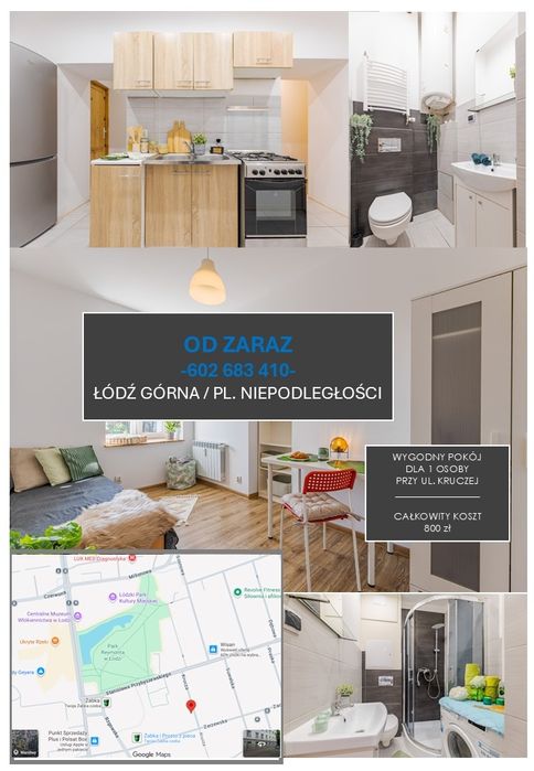 Duży pokój 1 osobowy w centrum Łodzi, przy pl.Niepodległości,Krucza 11