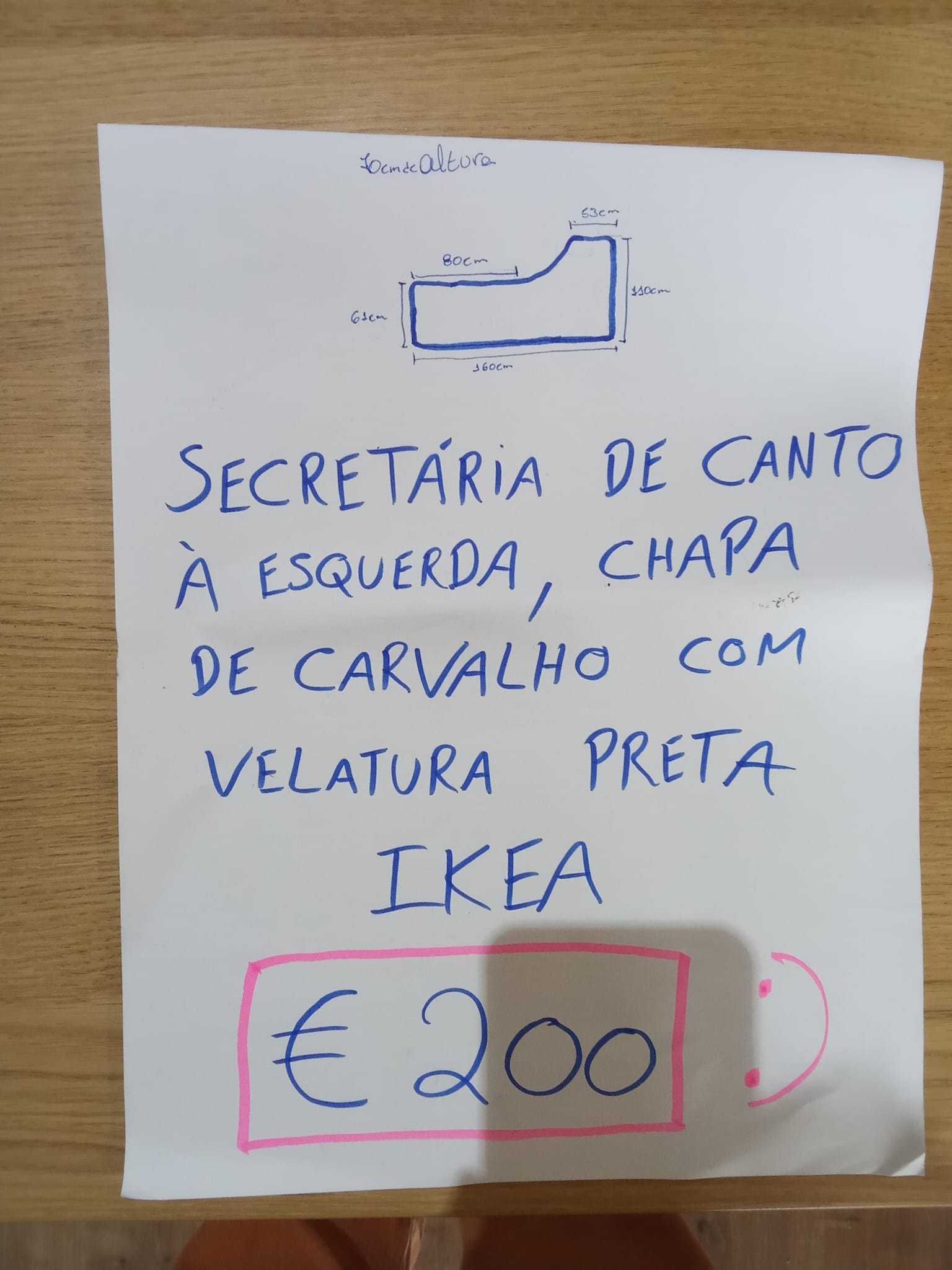 Secretária de Canto IKEA, peça única em carvalho com velatura preta