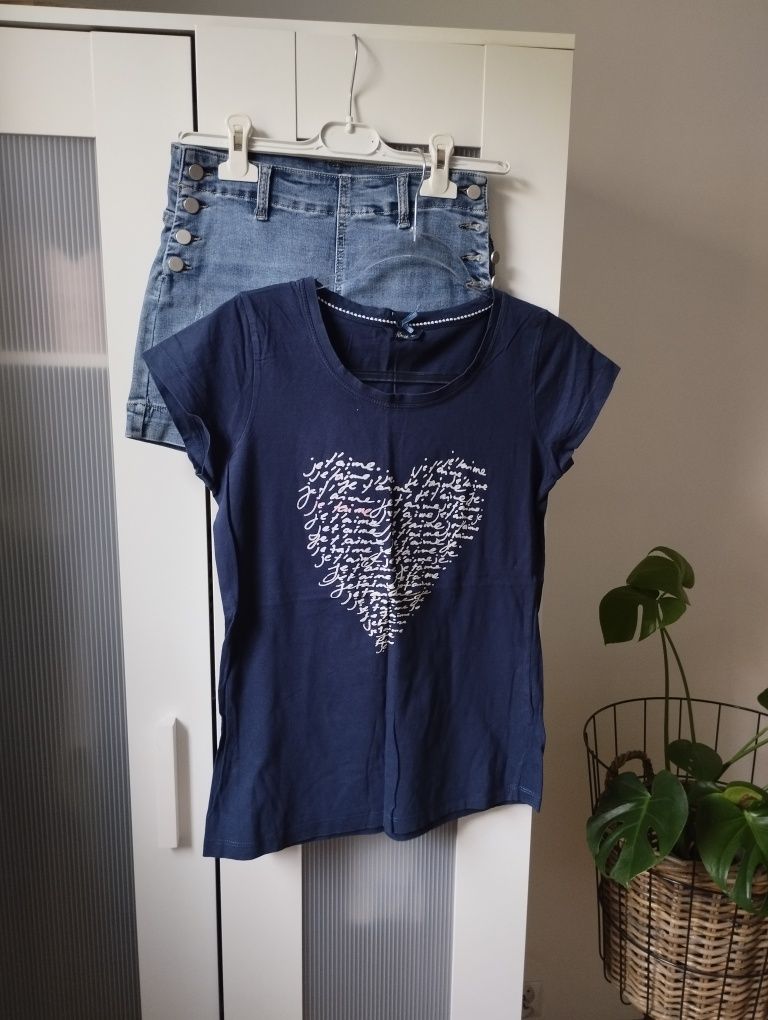 Szorty jeansowe r.M guziki+t-shirt House