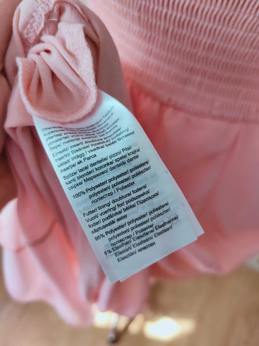 NOWA pastelowo-różowa szyfonowa sukienka z koronką r. 40/42 Bodyflirt