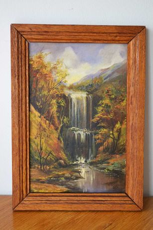 Картина маслом природа водопад в лесу река деревья