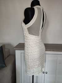 sukienka koronkowa z odkrytymi plecami pudrowy róż S M 36 38