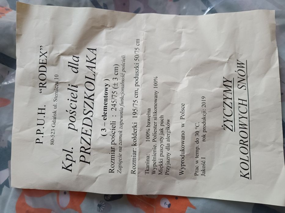 Zestaw pościeli do przedszkola, żłobka, dla przedszkolaka