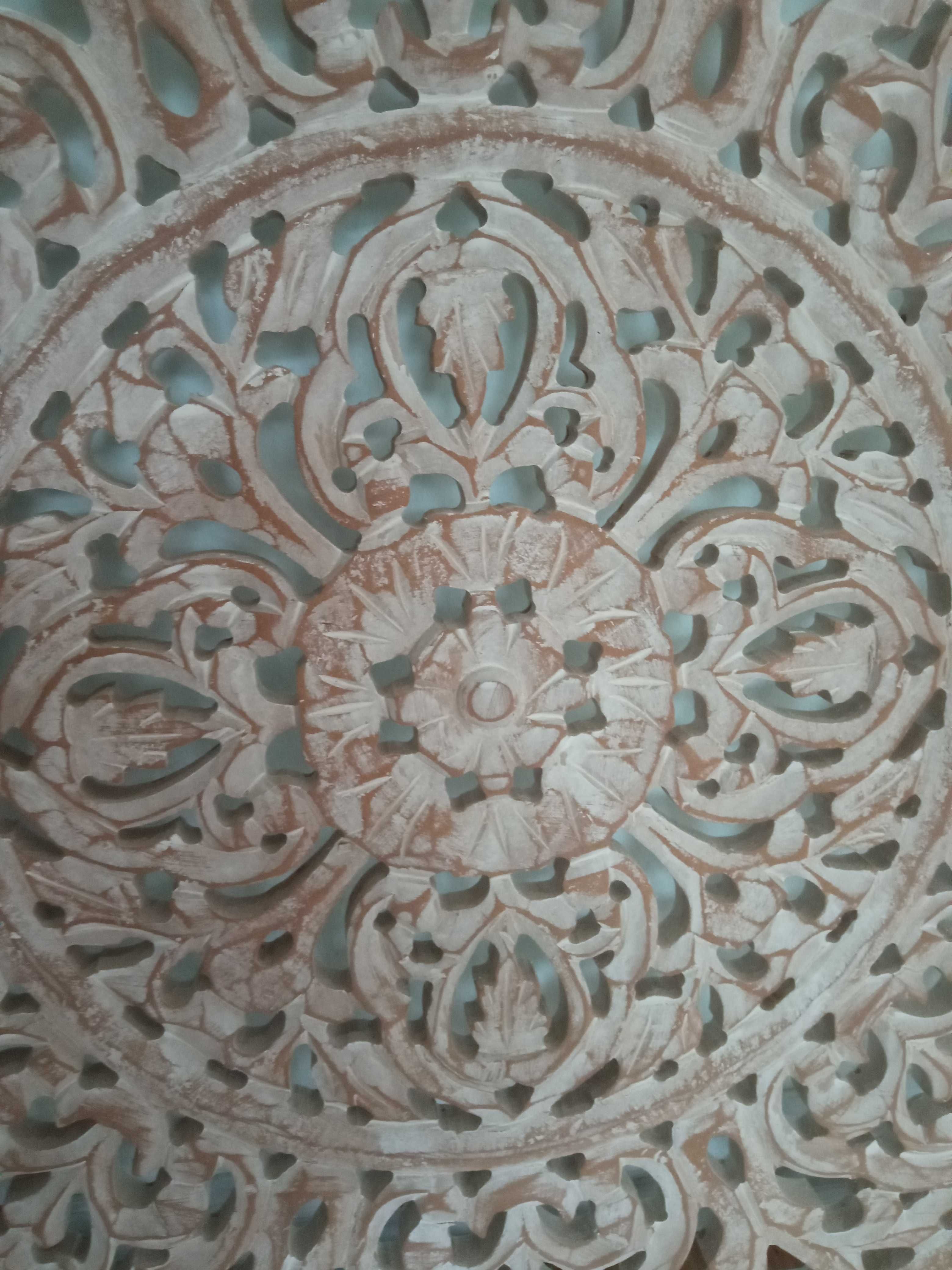 Panel ścienny drewniany ażurowy dekoracyjny bielony 60x60 cm Mandala