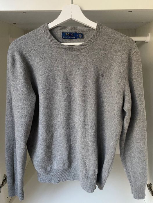 Szary puchaty sweter męski S M 38 100% Merino