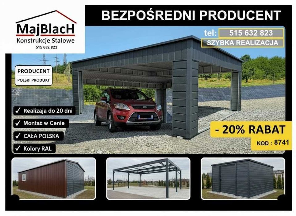 Altana / Zadaszenie /Duży CARPORT/Zadaszenie na pojazdy   - Maj-Blach