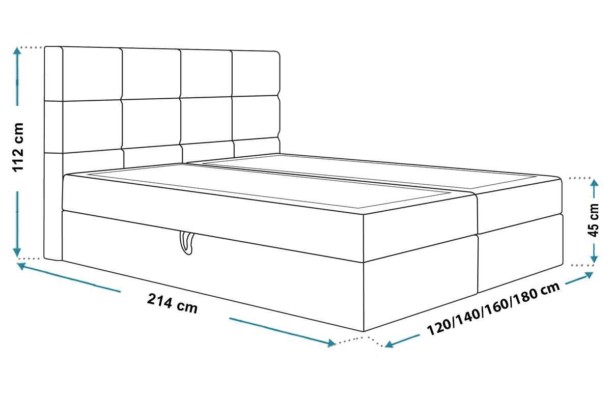 Tapicerowane łóżko kontynentalne BOX V 140 × 200 pojemnik