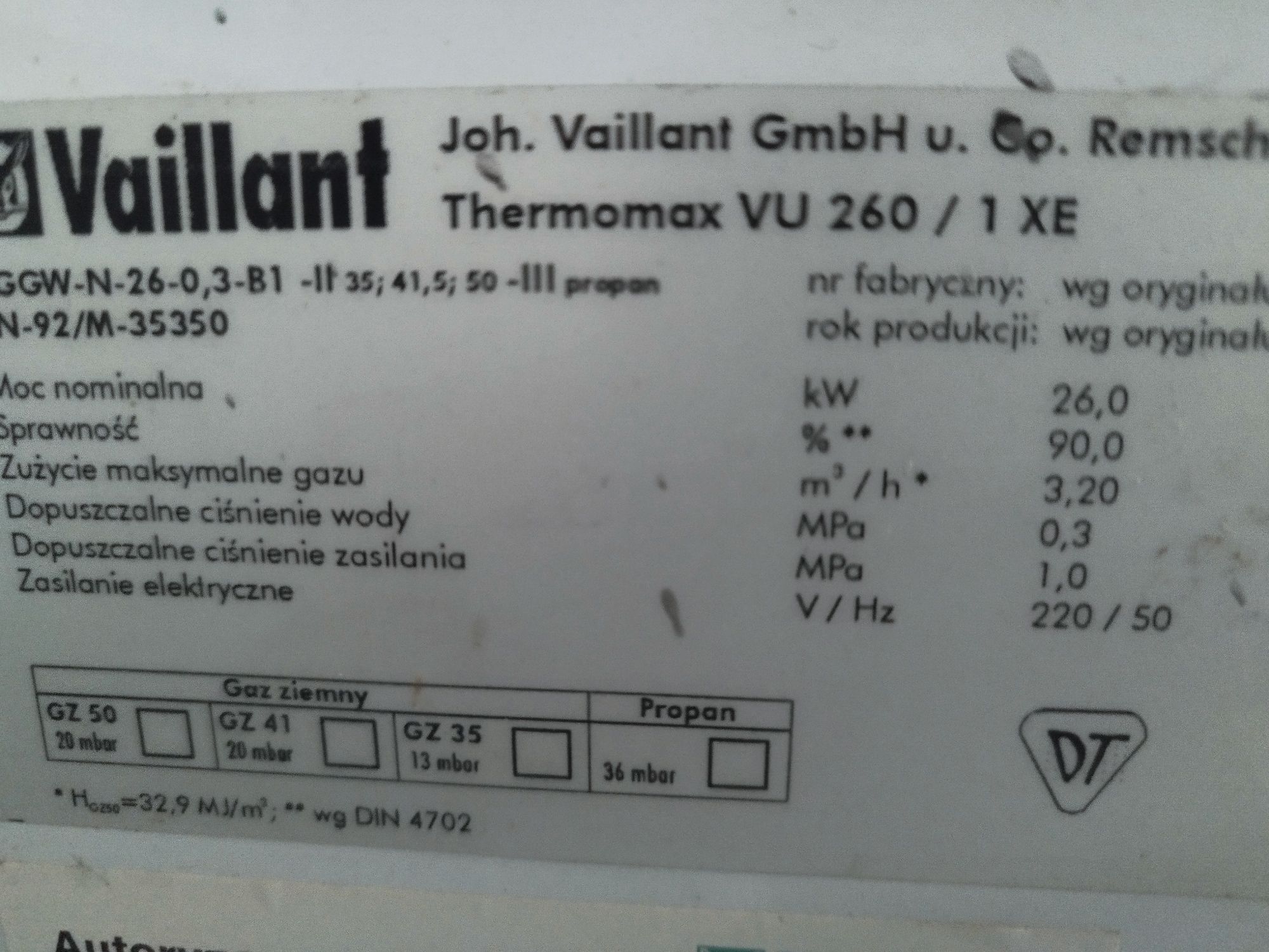 Piec gazowy, kocioł,  Vaillant, zasobnik 120l,Thermomax VU260/1XE