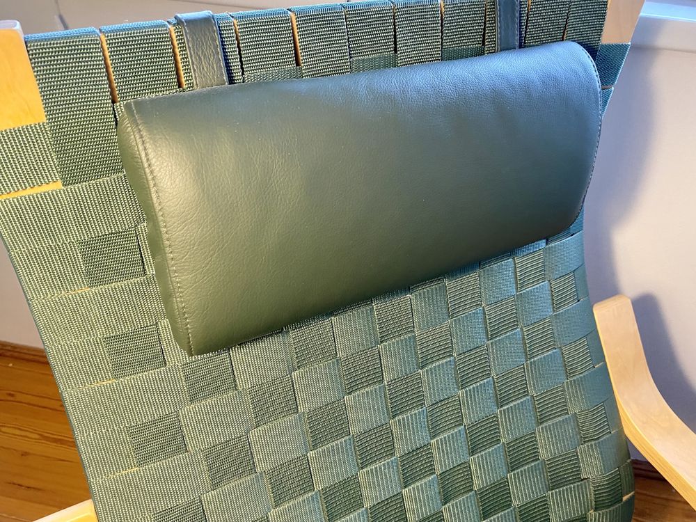 Fotel zielony designerski - limitowana kolekcja IKEA Plecionka + skóra