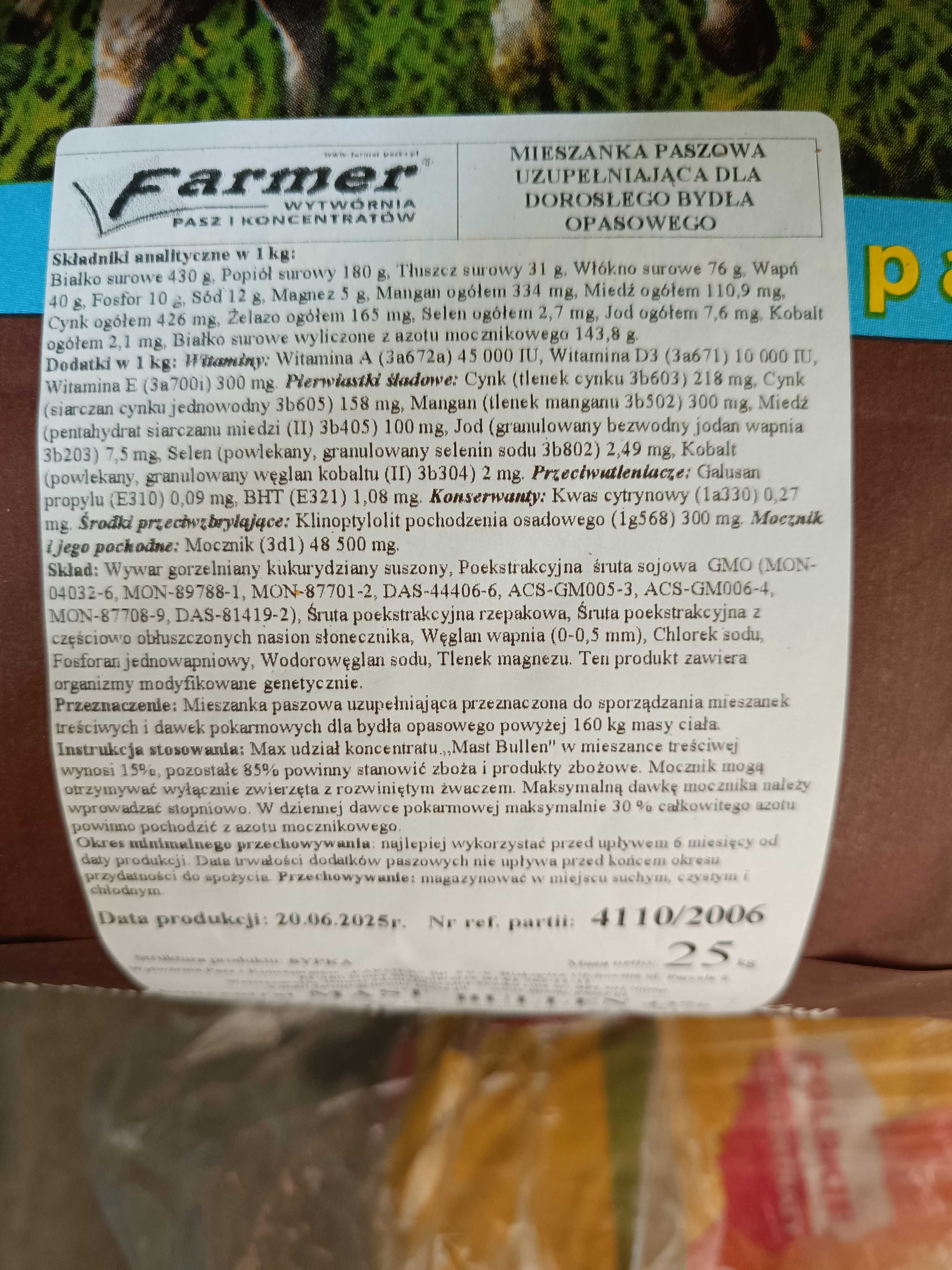 Koncentrat dla bydła opasowego z mocznikiem worek 25 kg