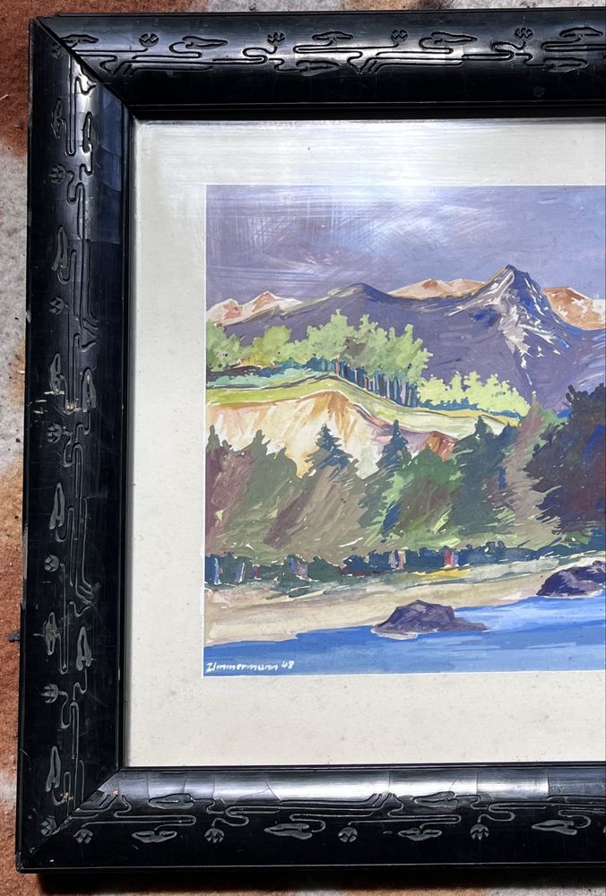 Akwarela - pejzaż alpejski - Erich Zimmermann 1943r - 48x37