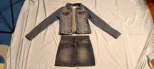 Jeansowa kurtka H&M 146 + mini spódniczka jeansowa Tape a l'oeil 140