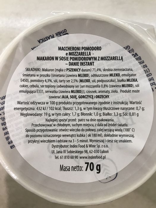 Danie Instant  Maccheroni Pomodoro e Mozzarella