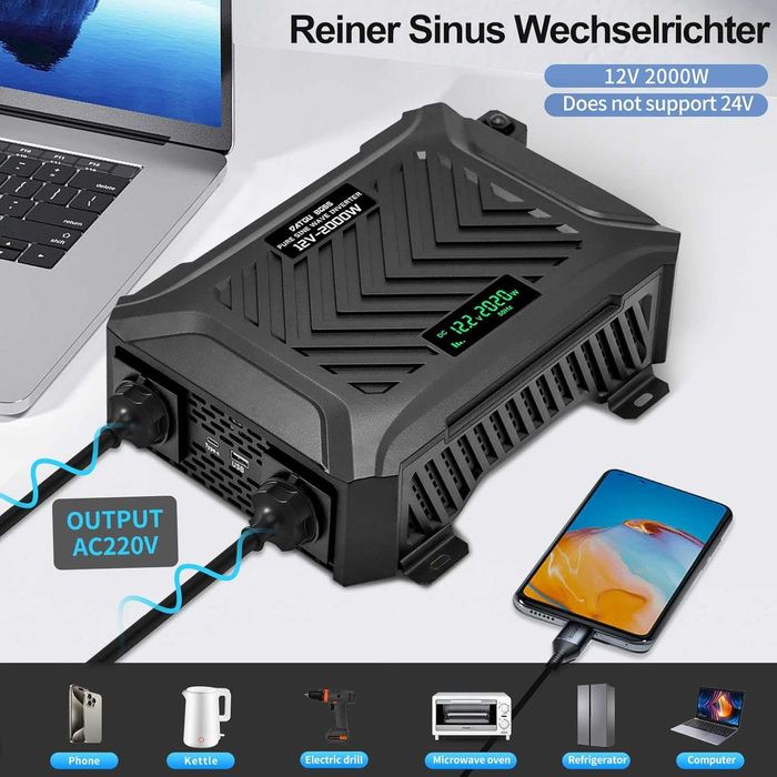 DATOUBOSS przetwornica 12V 220V czysta fala sinusoidalna 2000W / 4000W