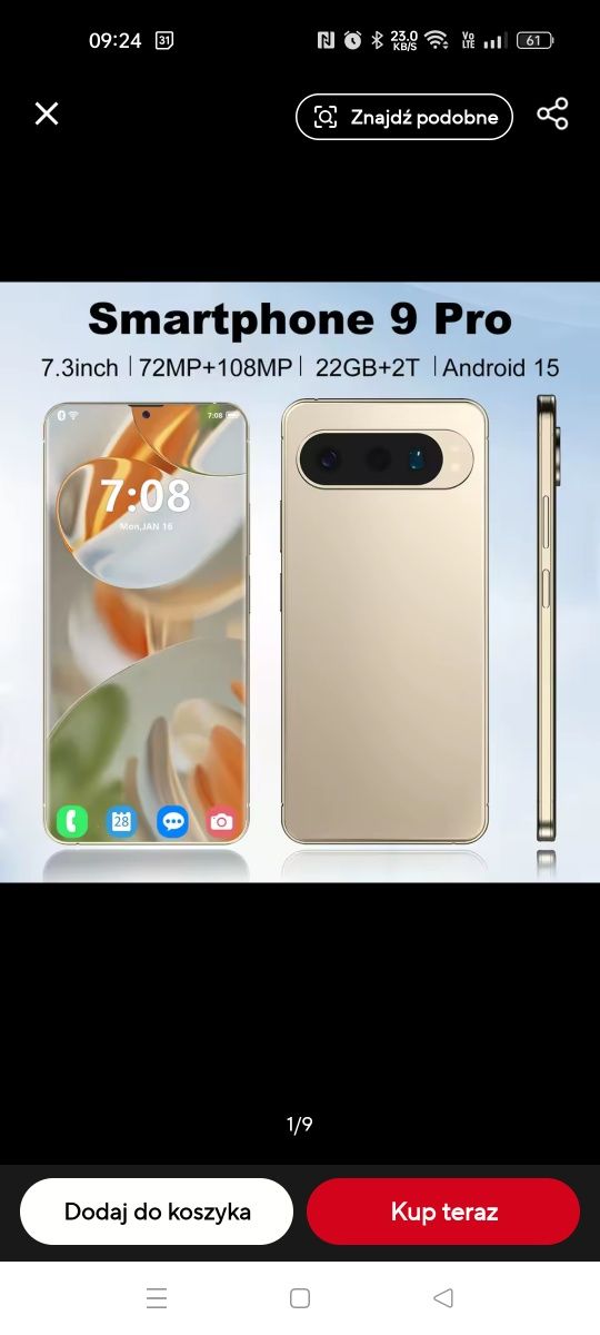Smartfon 9 pro złoty