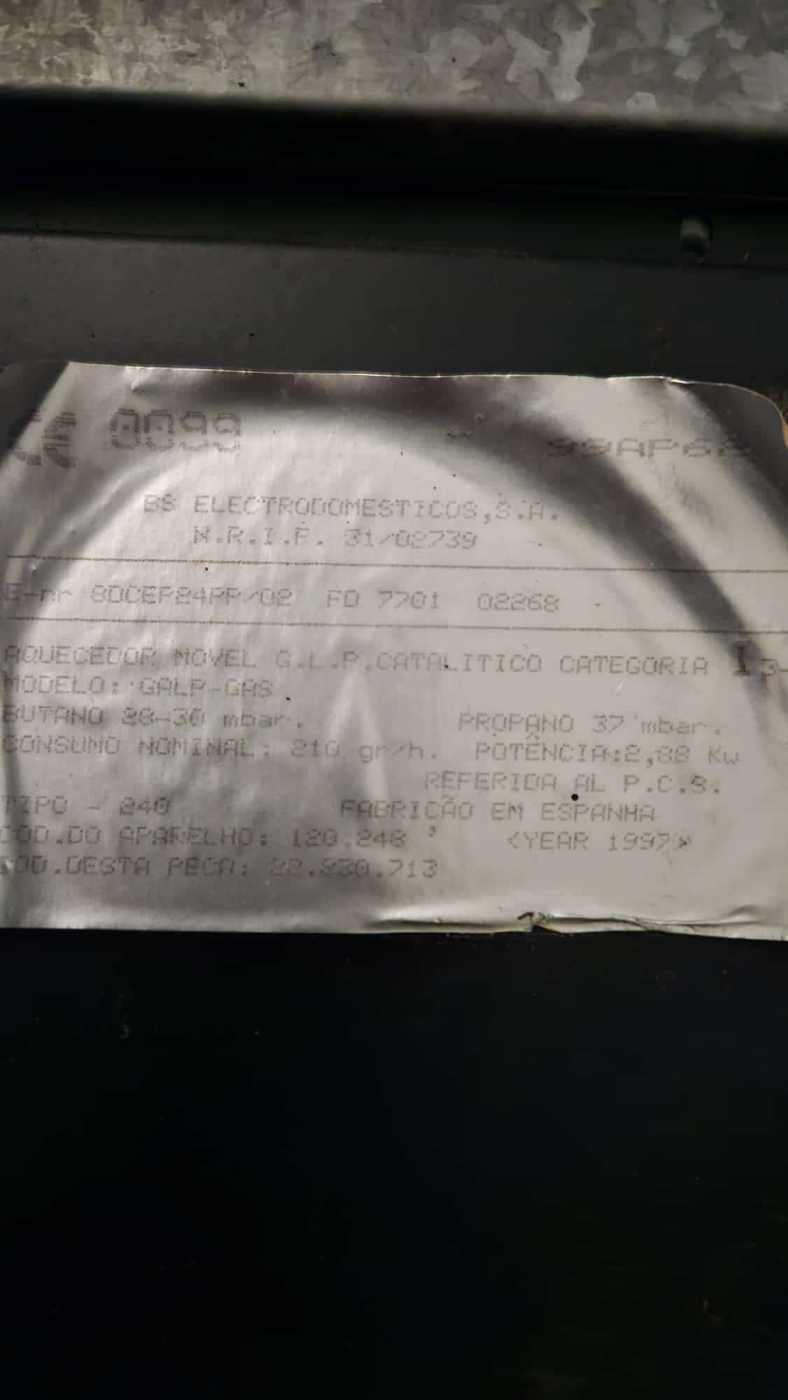 Aquecedor a gás Butano ou Propano