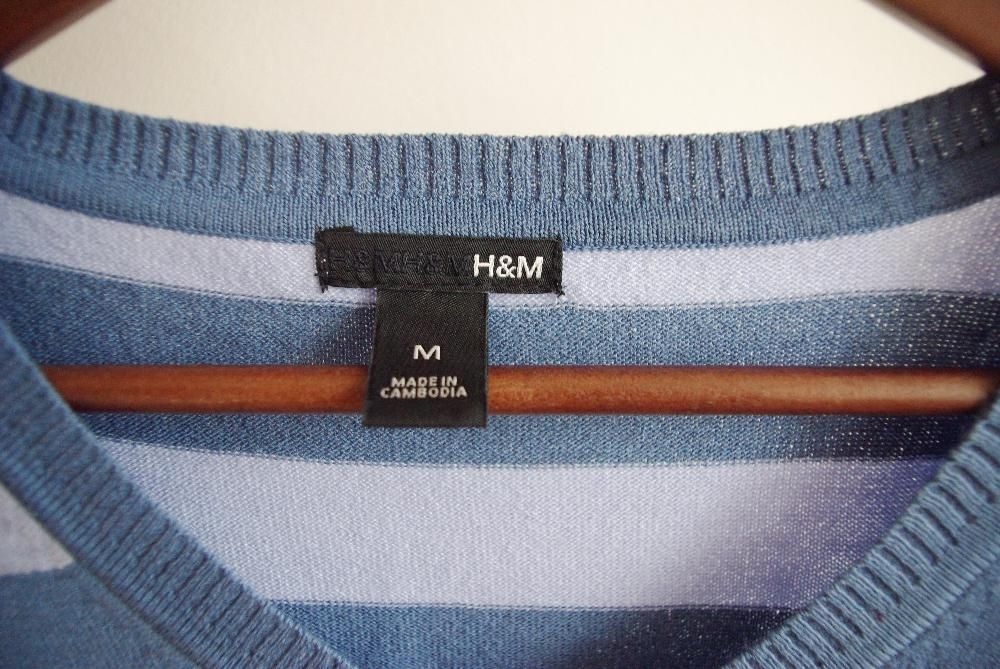 Sweter w paski z dekoltem V niebieski H&M rozmiar M jak nowy