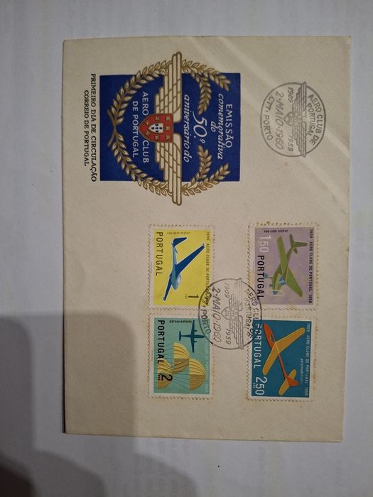 Envelope selos primeiro dia 50 anos aero clube portugal