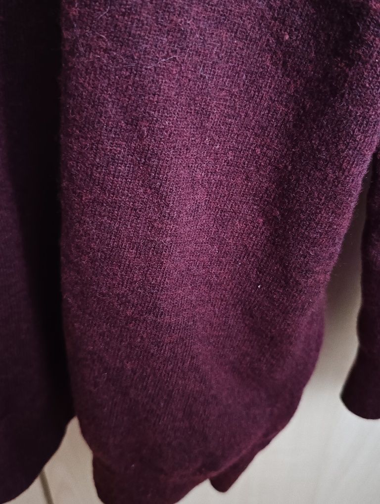 Burgundowy sweter kardigan 100% wełna owcza COS Oversize XS