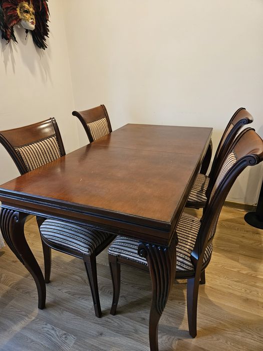 Zestaw Stół glamour włoski rozkładany +4 krzesła