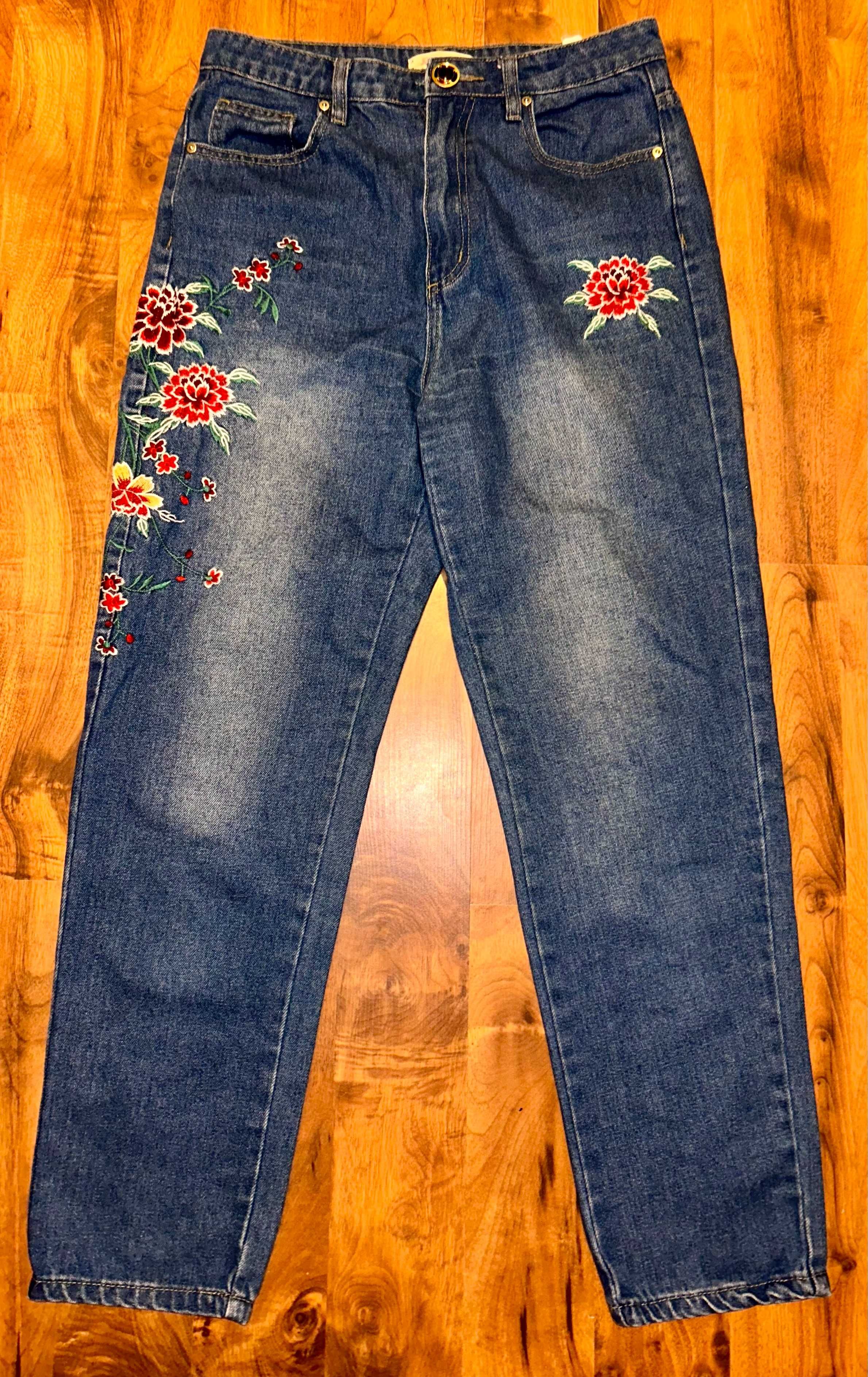 CROPP jeans Spodnie w kwiaty Wysoki stan rozm. 40