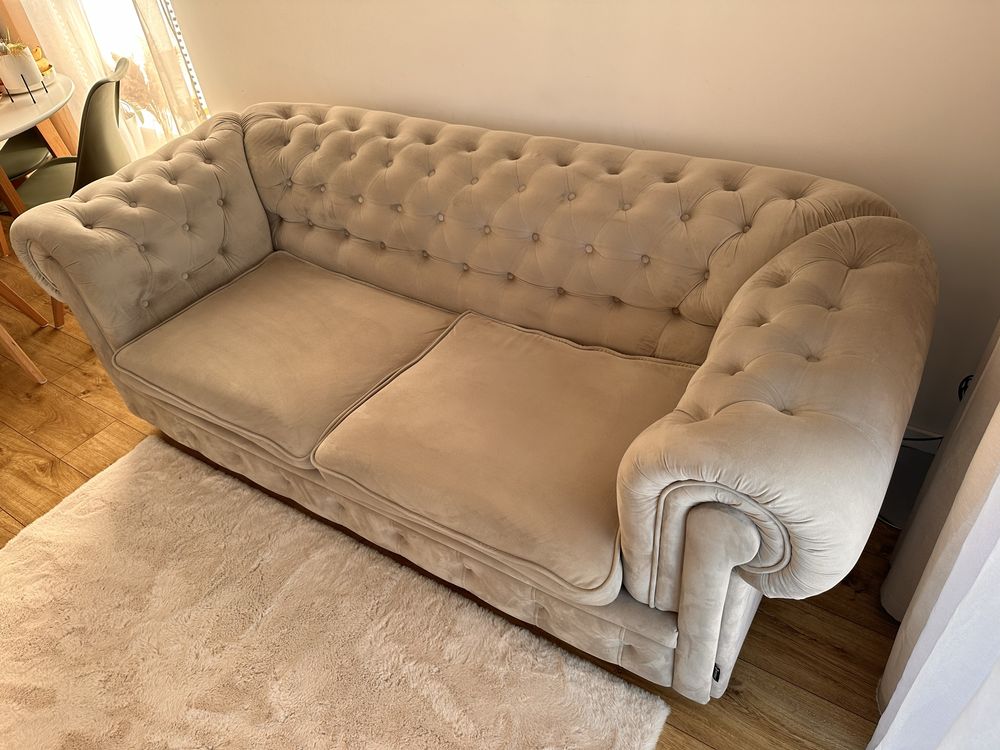 Sofa chesterfield rozkladana  welur