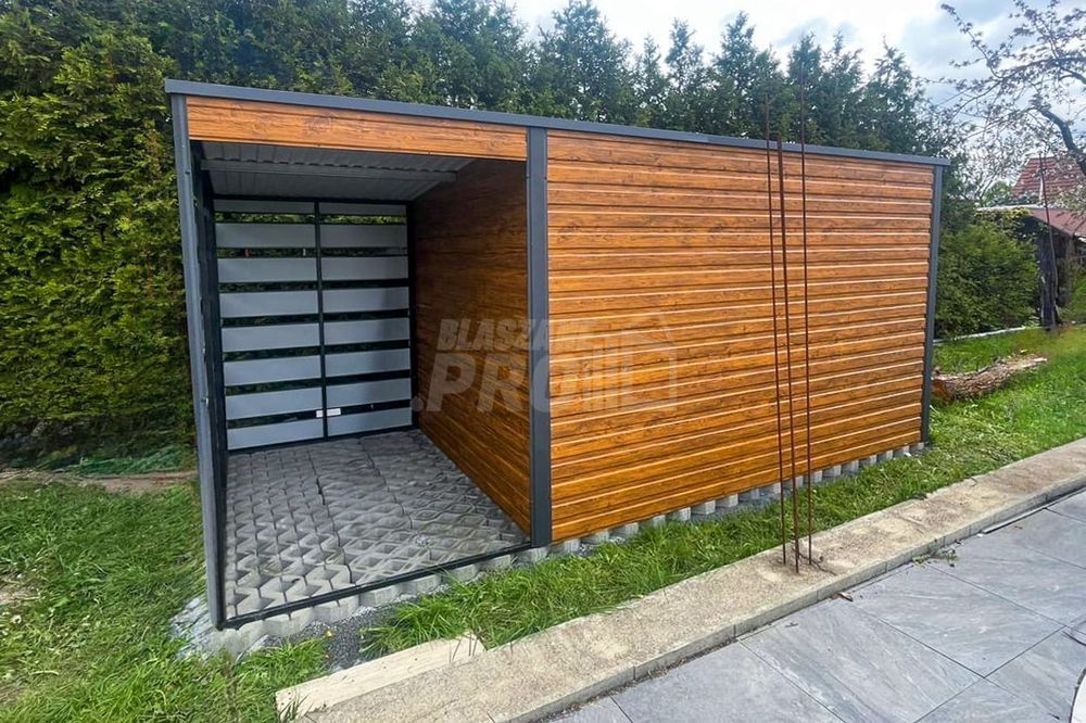 Schowek Domek Ogrodowy 3x2m + Wiata 1,5m  Antracyt spad w tył  GP367