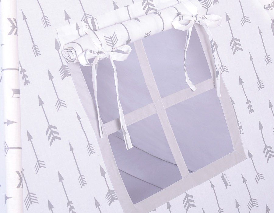 Namiot Tipi dla dzieci + zawieszki pióra - Szare strzałki/szary