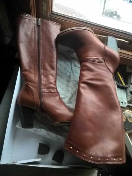 NOWE Buty-Kozaki Kowbojki Damskie38 Natural skóra100% Jasny BRĄZ+Fleki